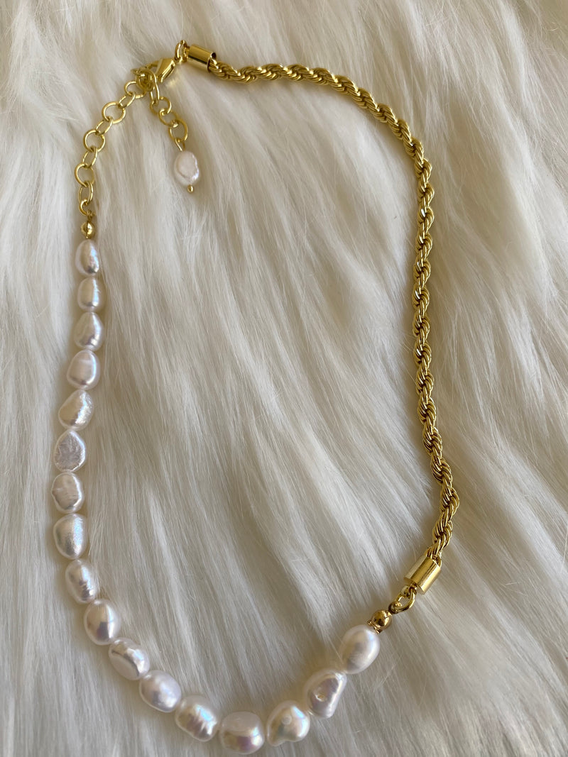 Buy Dainty Half White Oval Pearl Half Gold Pearl Necklace Online in India -  Etsy